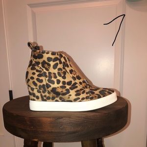 Leopard print high top wedge sneakers